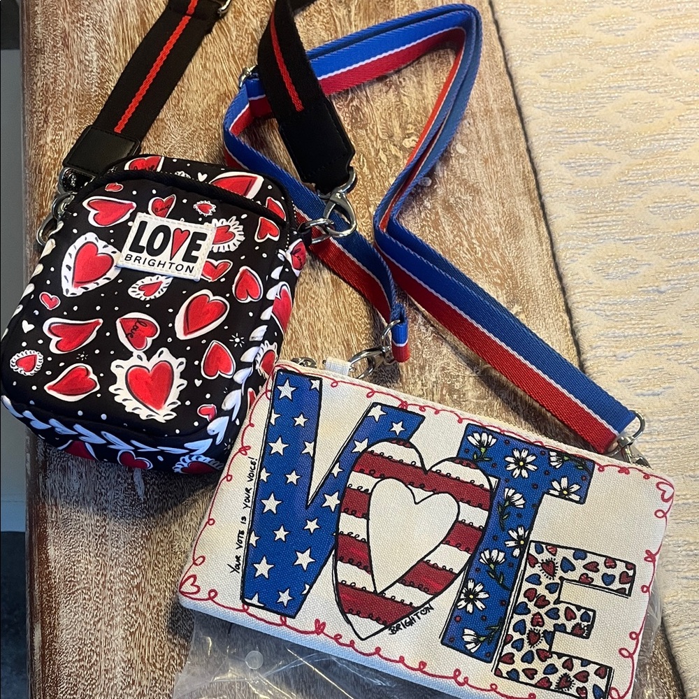 Brighton Love and Vote Crossbody Bags - Black, Red, Blue